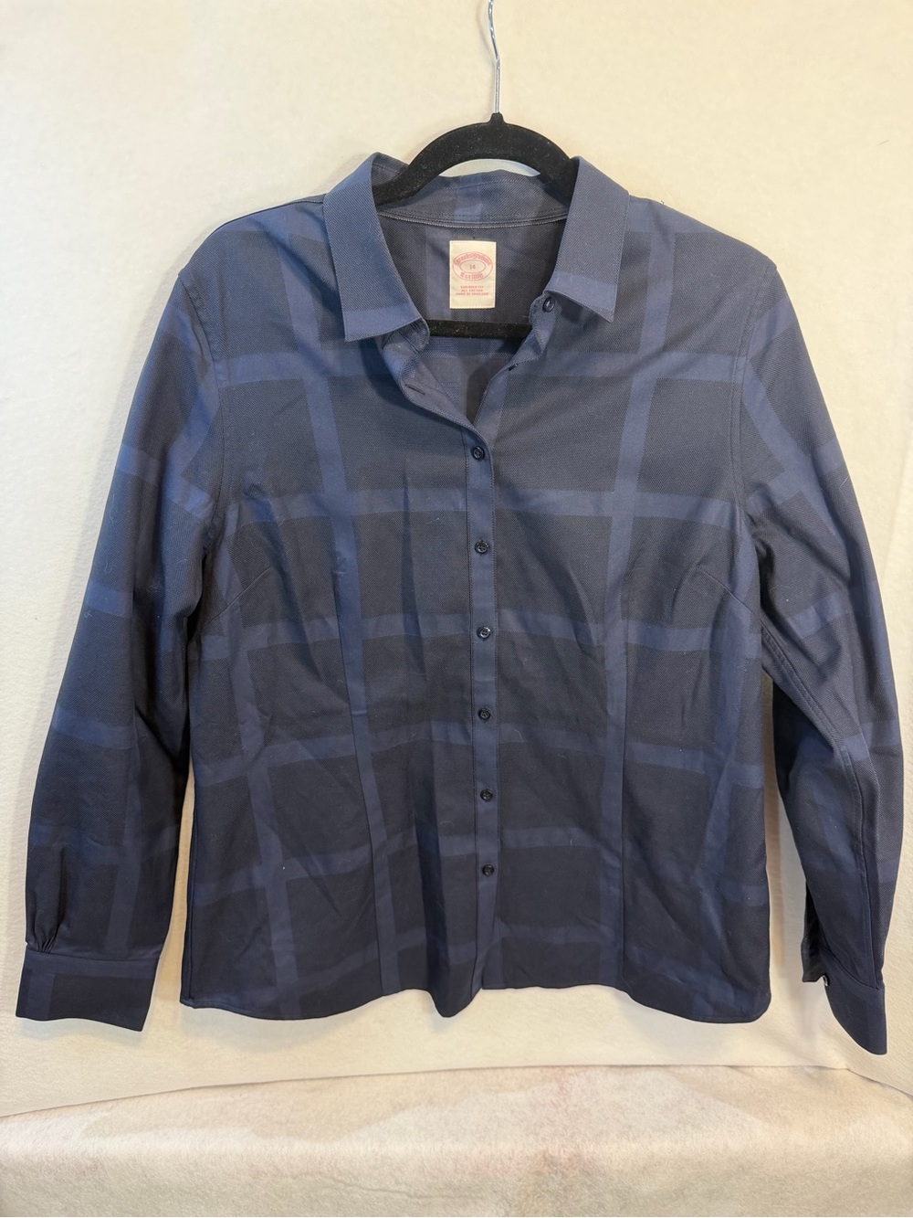 Brooks Brothers Women’s Navy Plaid Button-Up Shirt 100% Cotton Size 14